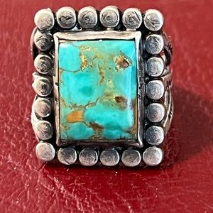 Vintage Native American Royston Turquoise Sterling Silver Ring Size 4.5
